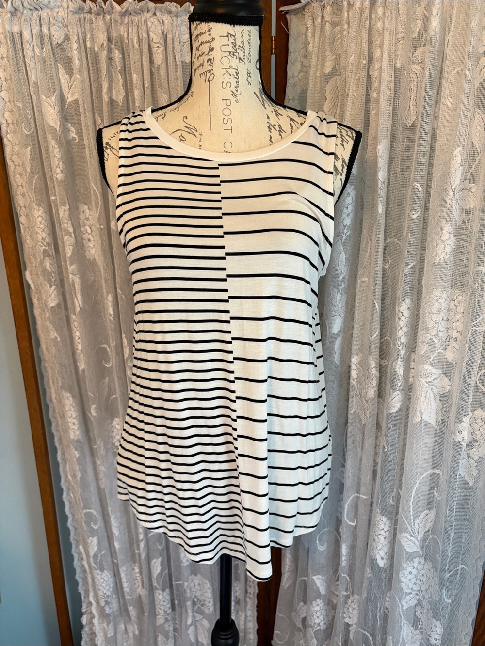 Black & White Striped Sleeveless Tank Top